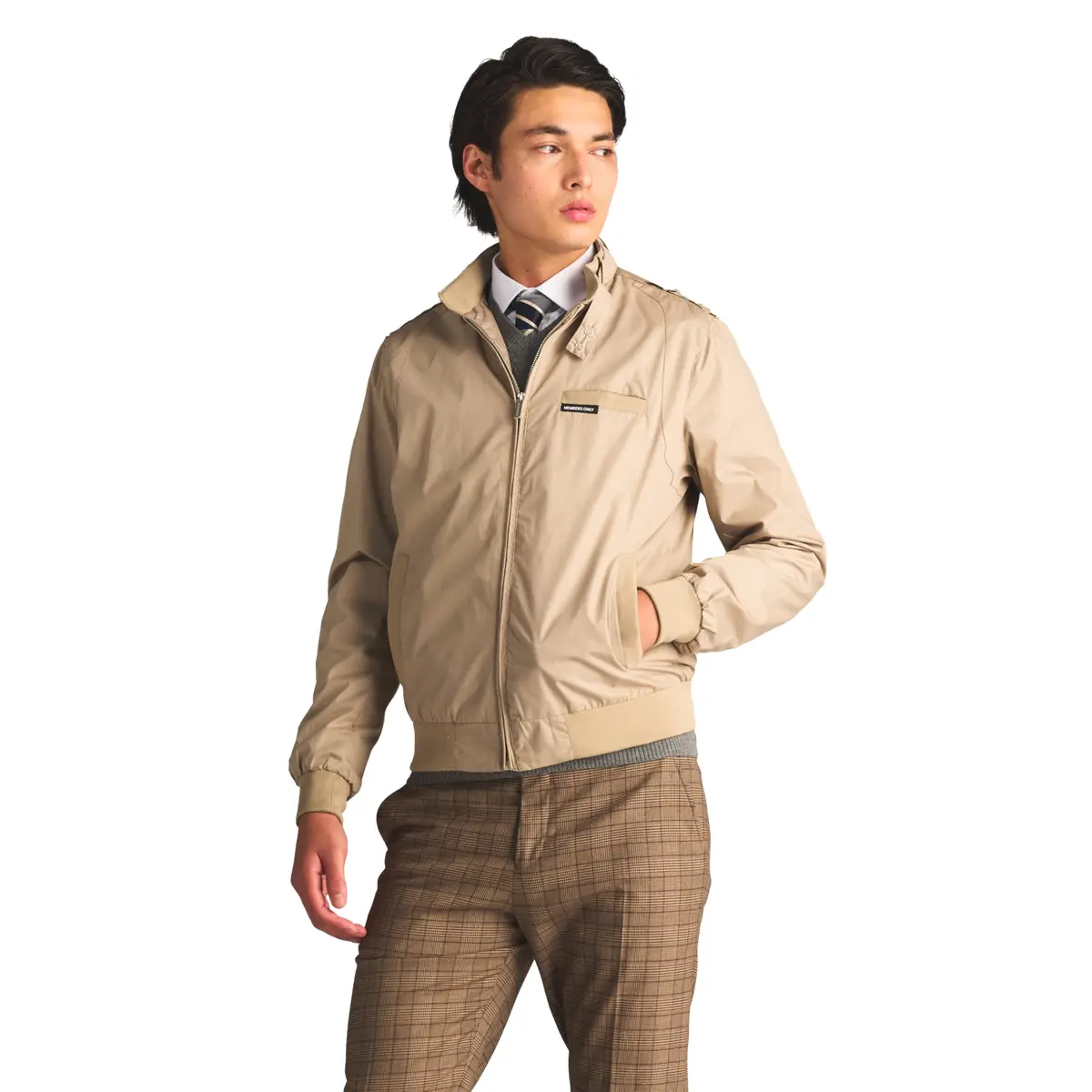 Members Only Classic Iconic Racer Jacket Khaki Large | Water-Resistant Slim Fit - view 4