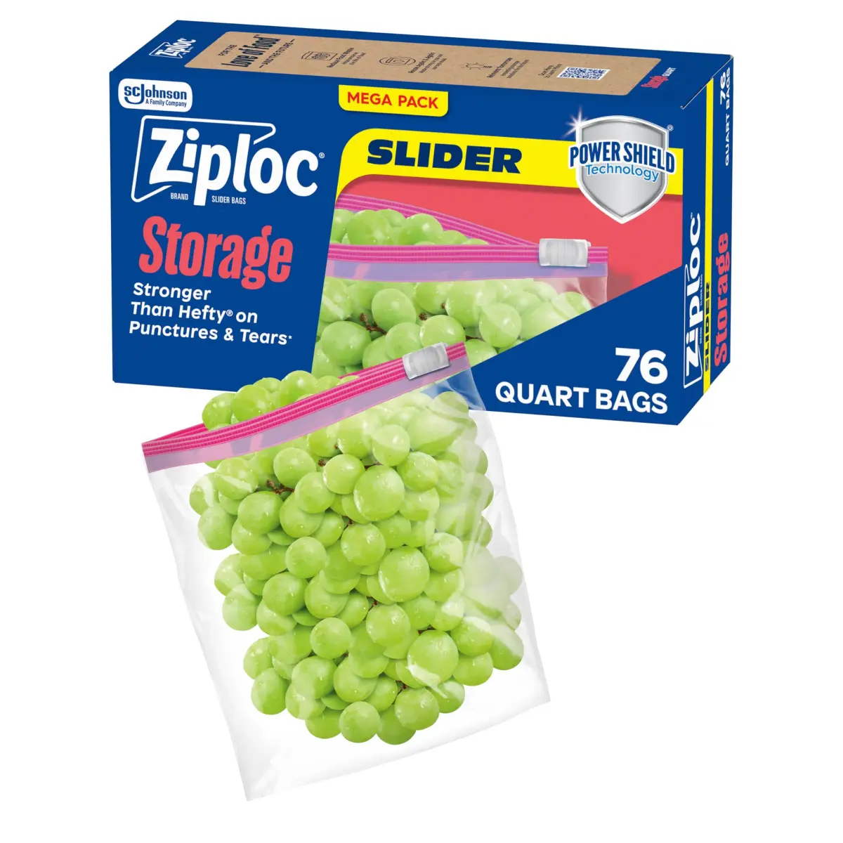 Ziploc Quart Food Storage Bags, Stand-Up Bottom, 76 Count | Reusable, BPA-Free, Slider Closure - main product image