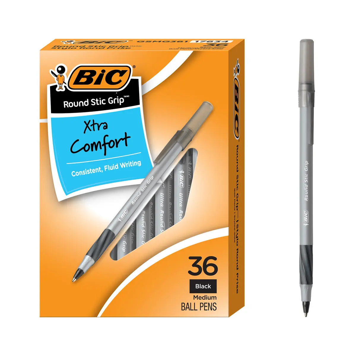 BIC Round Stic Grip Xtra Comfort Ballpoint Pens, Medium Point (1.2mm), Black, Soft Grip For Added Comfort And Control, 648 Count Total | Bulk Pack Writing Instrument - main product image