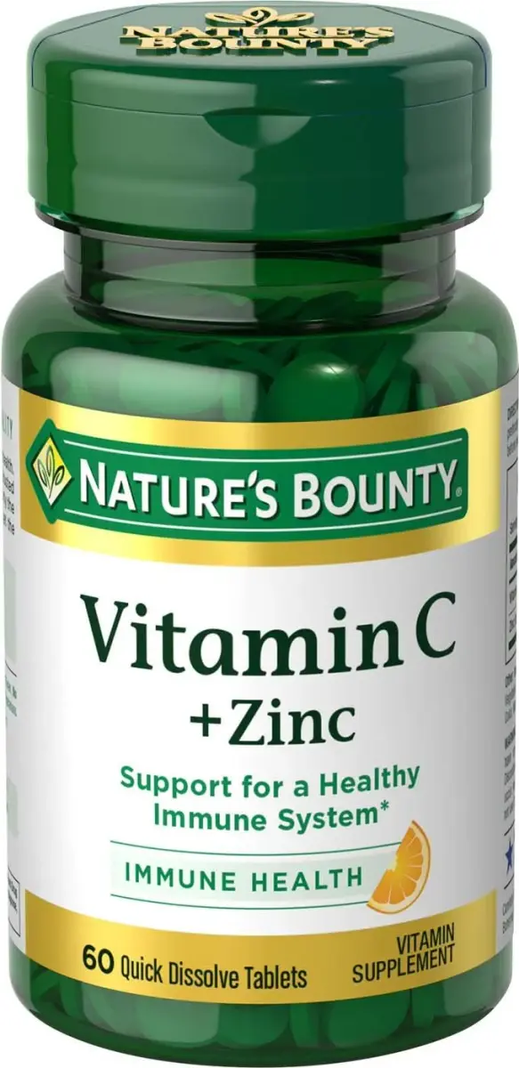 Nature's Bounty Vitamin C + Zinc Tablets 60 mg (60 Count) | Supports Immune Health with Antioxidant Zinc - main product image