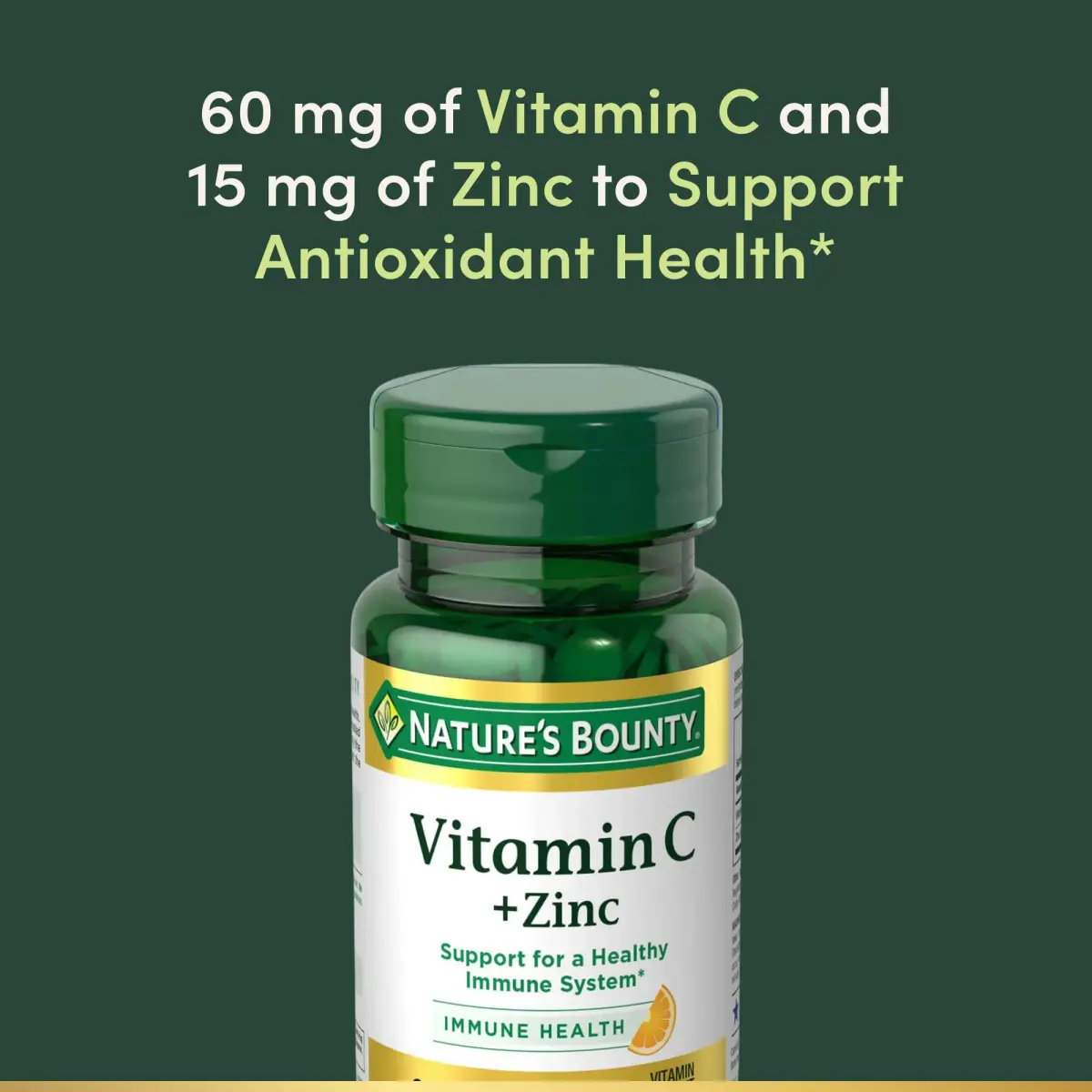 Nature's Bounty Vitamin C + Zinc Tablets 60 mg (60 Count) | Supports Immune Health with Antioxidant Zinc - view 3