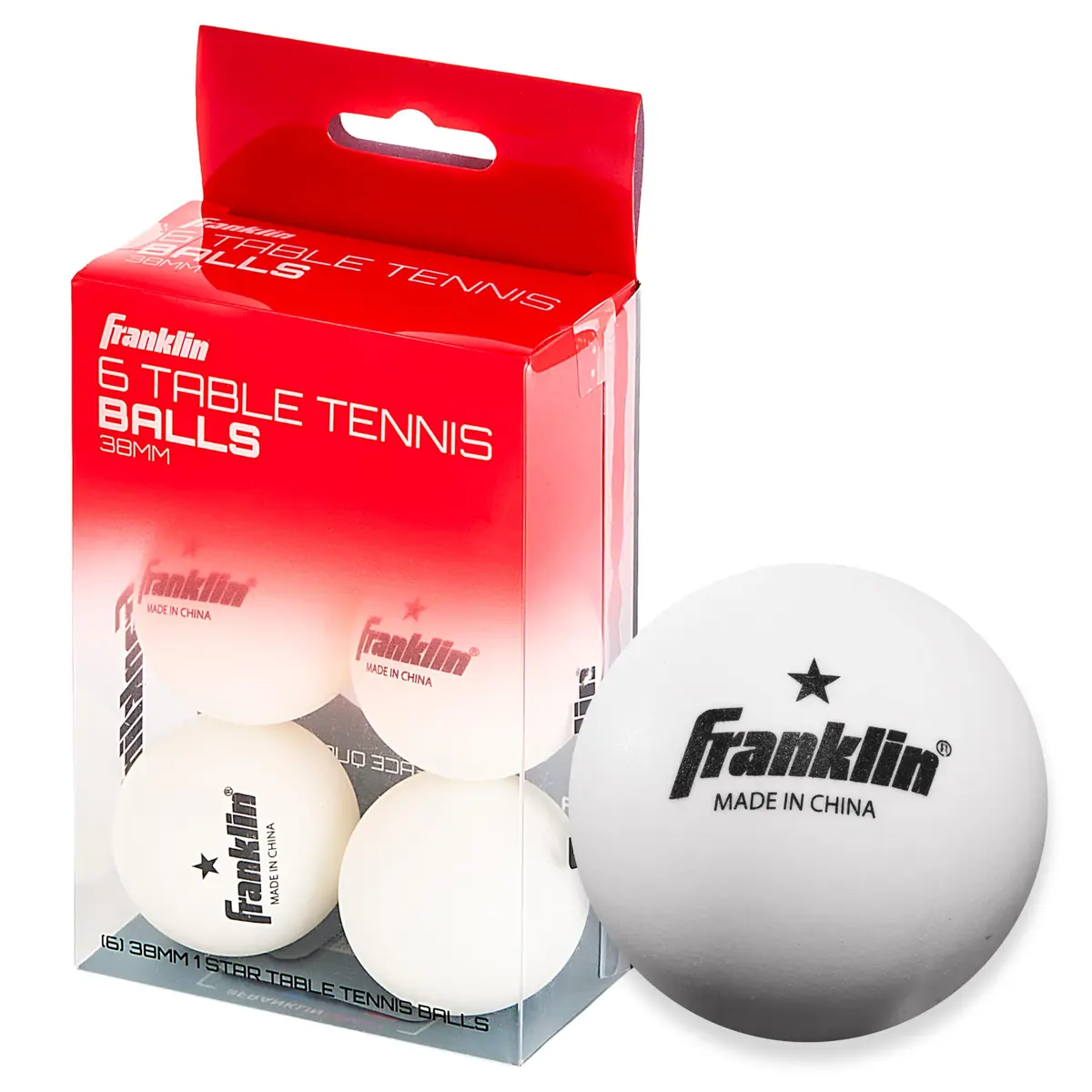 Franklin Sports One Star Ping Pong Table Tennis Balls - 38mm 6-Pack White | Official Weight & Size for Consistent Play - main product image