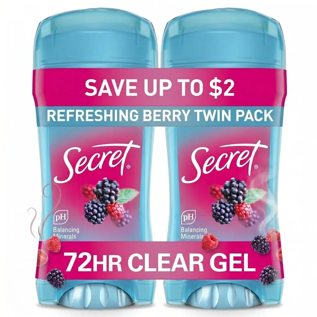 Secret Fresh Antiperspirant Deodorant for Women, 72hr Breathable Sweat & Odor Protection, Clear Gel, Refreshing Berry Scent, 5.2 oz (2.6 oz x 2) | PH Balancing Minerals - main product image