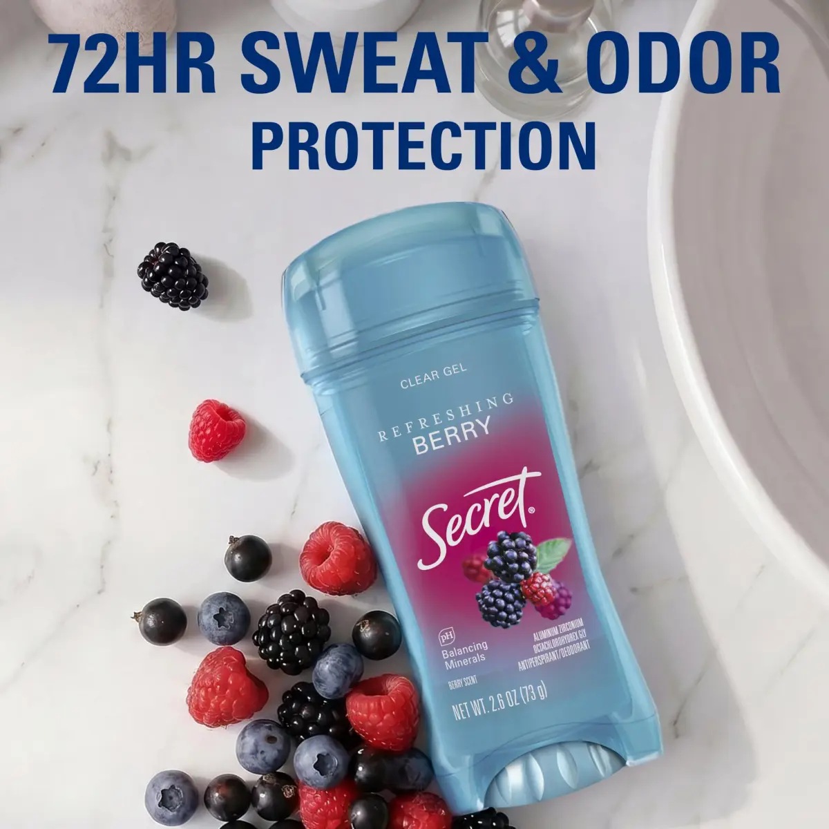 Secret Fresh Antiperspirant Deodorant for Women, 72hr Breathable Sweat & Odor Protection, Clear Gel, Refreshing Berry Scent, 5.2 oz (2.6 oz x 2) | PH Balancing Minerals - view 3