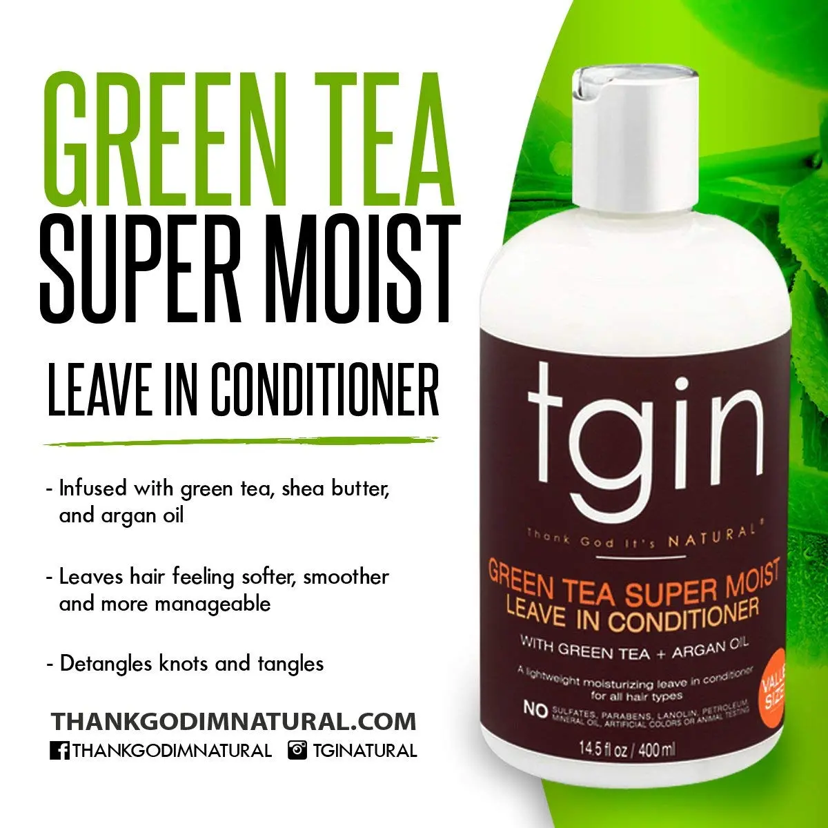 Thank God It's Natural Green Tea Super Moist Leave In Conditioner – Hydrates & Controls Frizz, 13 Oz - view 3