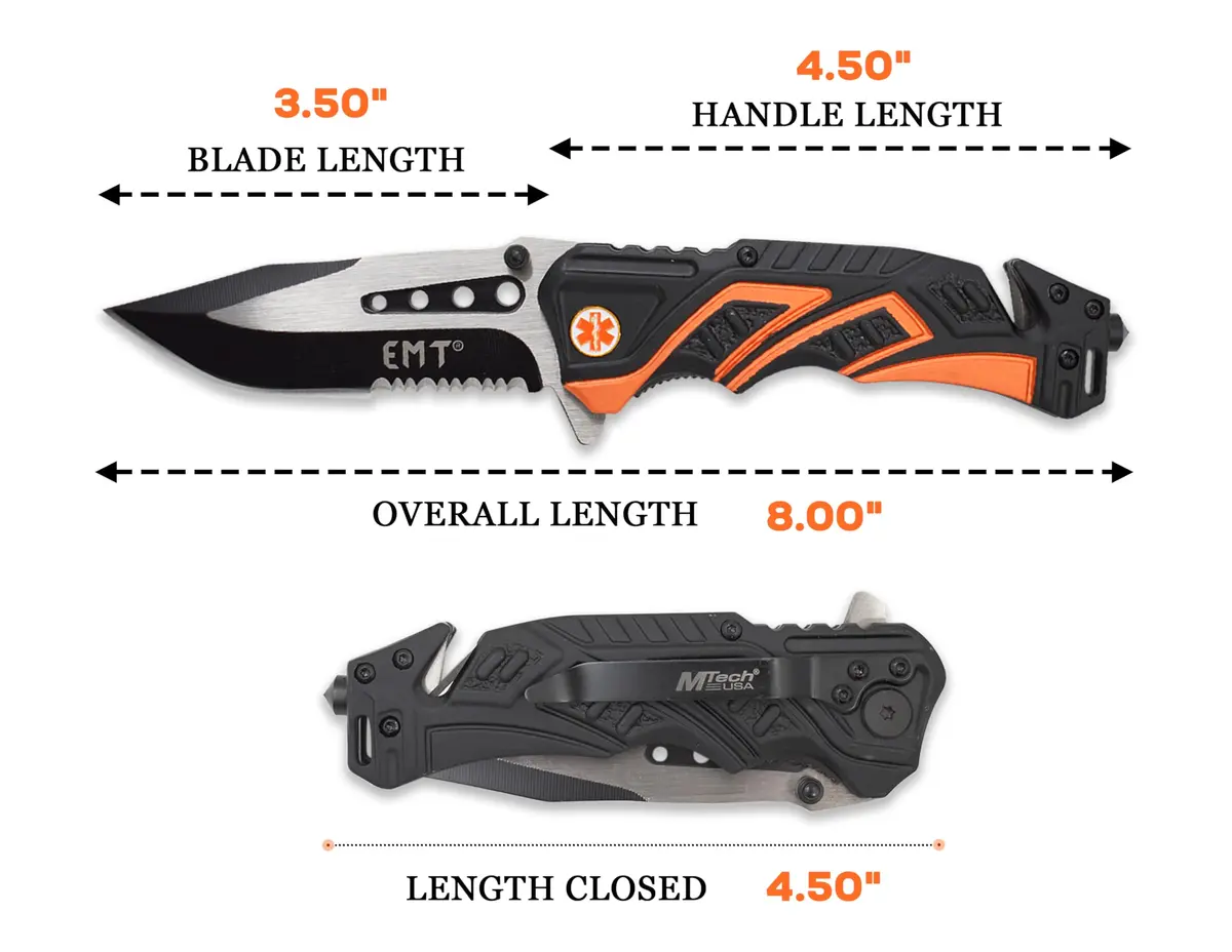MTECH USA Pocket Folding Knife, Two-Tone Half-Serrated Blade, Aluminum Handle, 4.75-Inch Closed, Camping, Survival, Tactical, Outdoors, EDC (Orange) | Compact & Durable - view 2