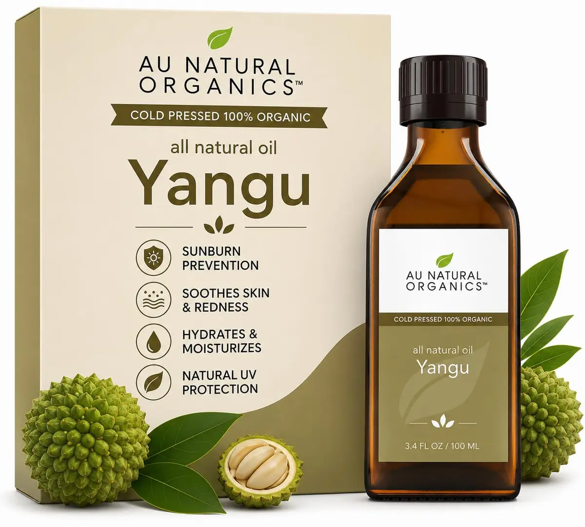 Au Natural Organics Yangu Oil for Sunburn Prevention & Skin Soothing | Hydrating, Non-Greasy Face & Body Moisturizer 3.4oz - main product image