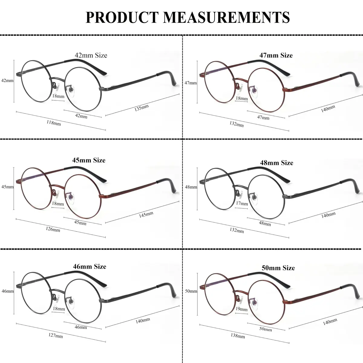 Agstum Retro Round Metal Non-Prescription Eyeglasses Frame with Clear Lens | Small Fit, Durable Metal, Fashion Accessory - view 6