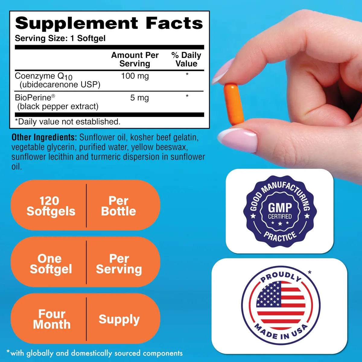 Health Thru Nutrition CoQ-10 100mg with BioPerine 120 Softgels | Heart & Energy Support - view 2