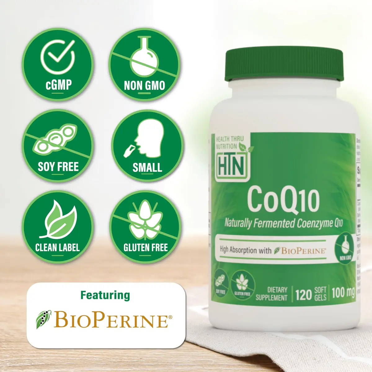 Health Thru Nutrition CoQ-10 100mg with BioPerine 120 Softgels | Heart & Energy Support - view 3