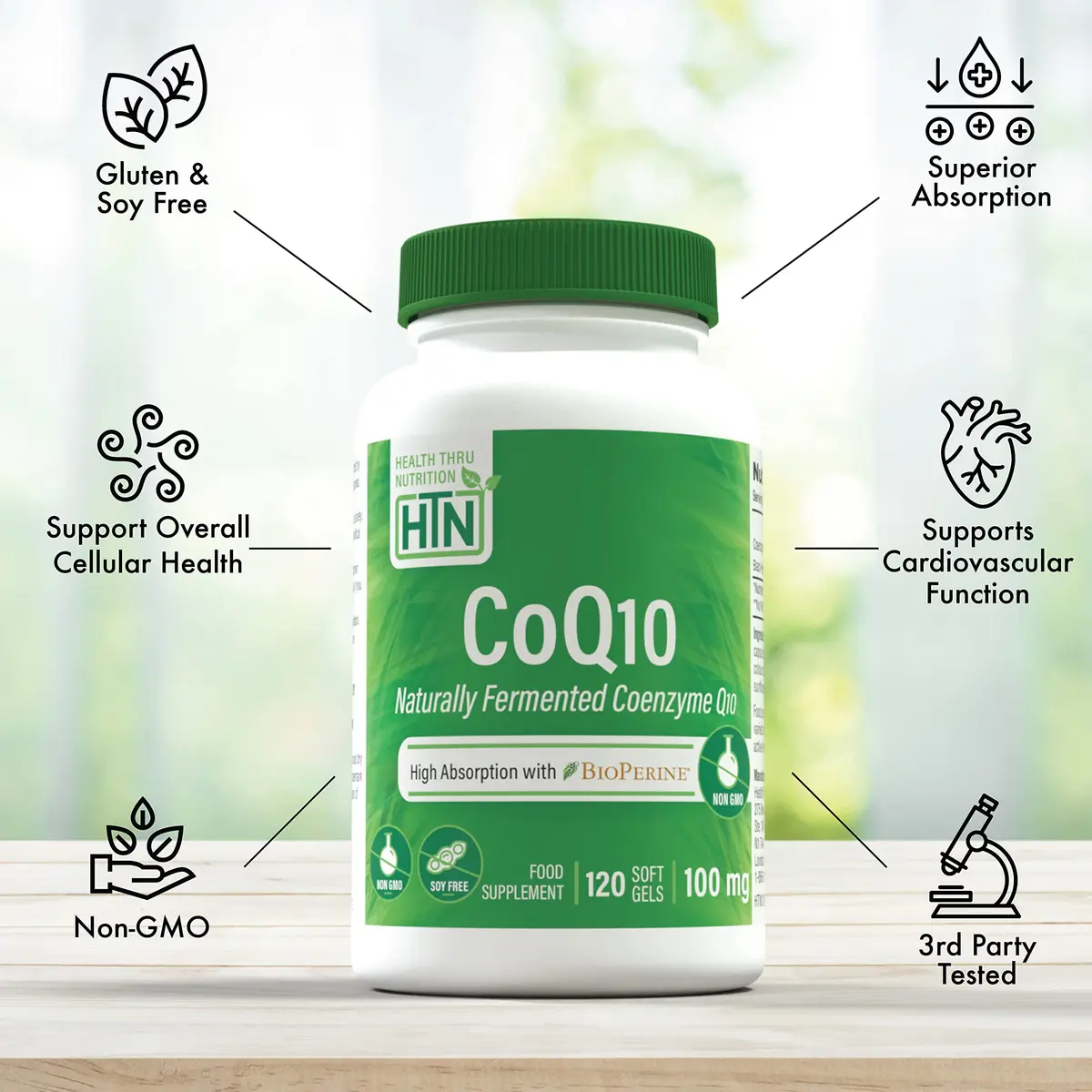Health Thru Nutrition CoQ-10 100mg with BioPerine 120 Softgels | Heart & Energy Support - view 4