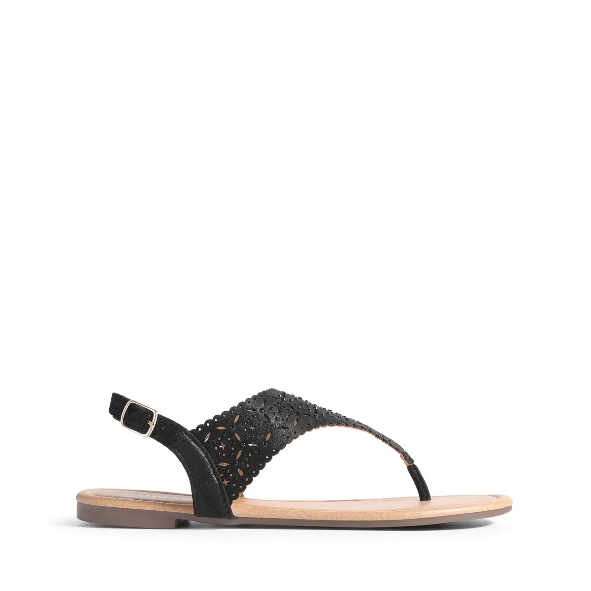 DREAM PAIRS Women's T-Strap Gladiator Flat Sandals,Black,7 | Chic Summer Flat with Rhinestones & Ankle Buckle - view 5