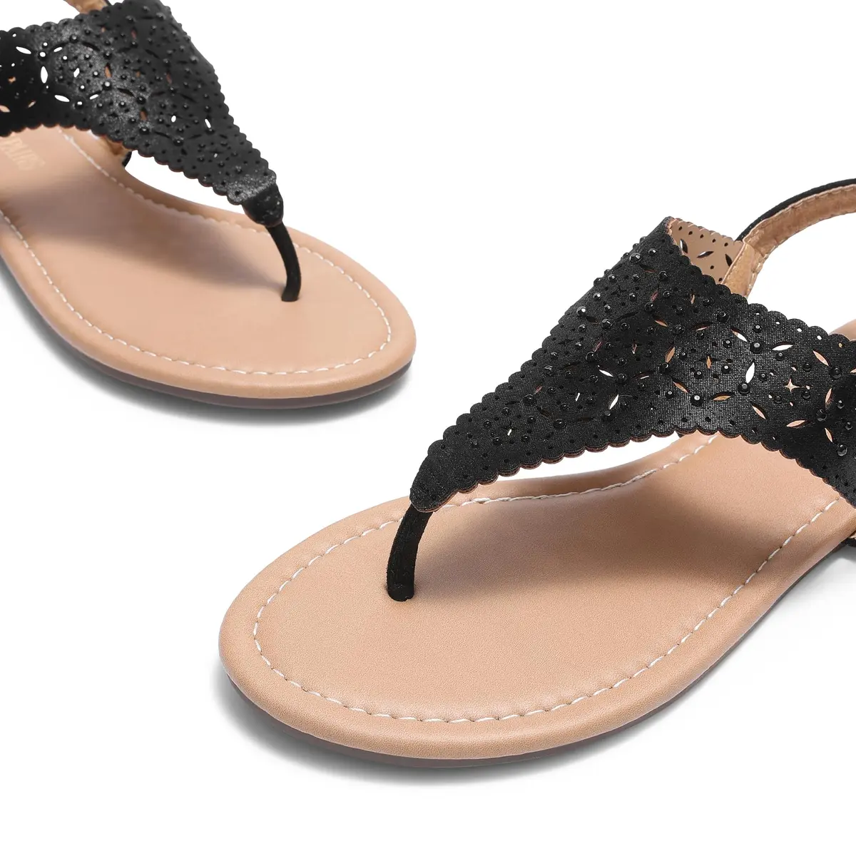 DREAM PAIRS Women's T-Strap Gladiator Flat Sandals,Black,7 | Chic Summer Flat with Rhinestones & Ankle Buckle - view 7