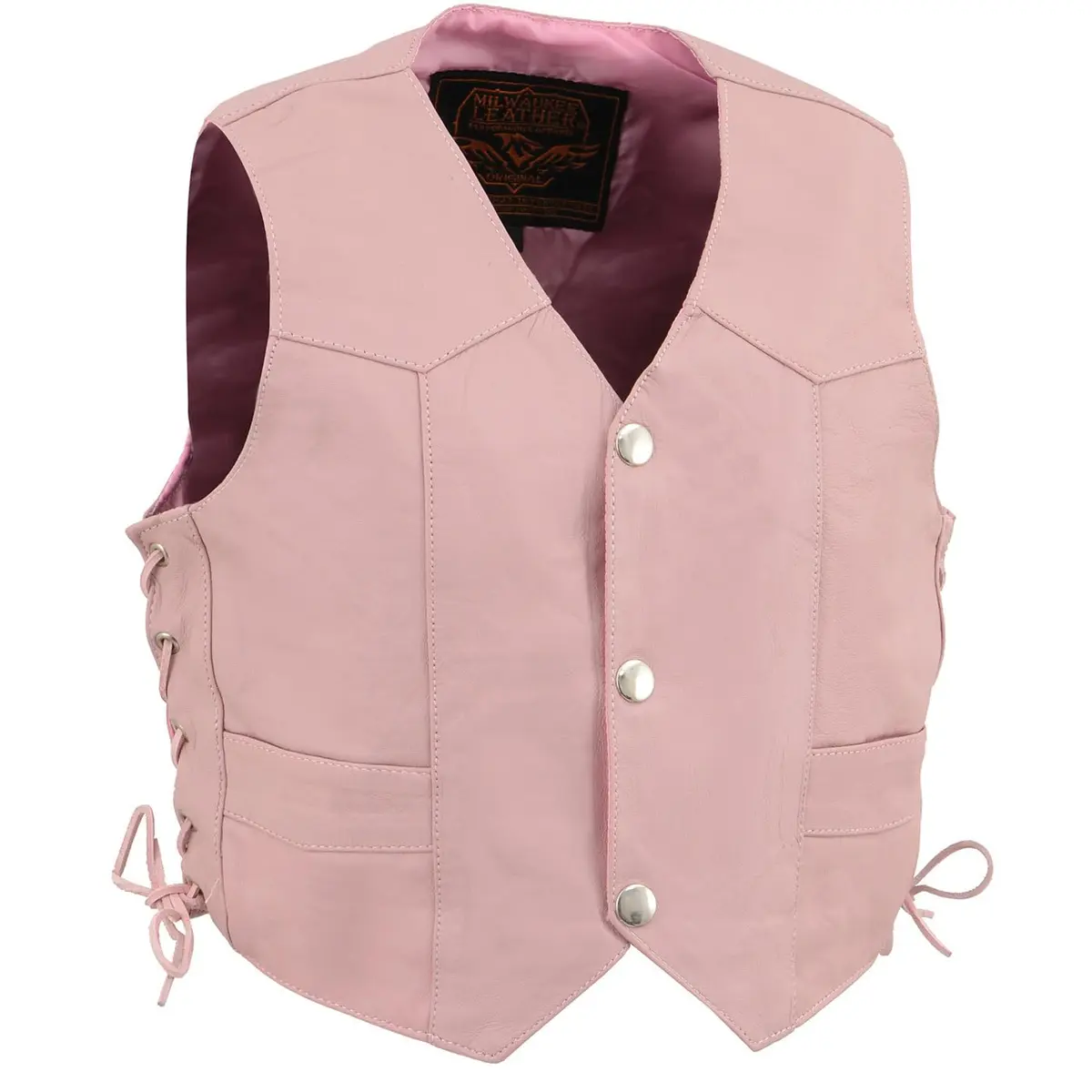 Milwaukee Leather Girls' Pink Side Lace Vest (X-Small) | Kids Motorcycle Vest with Classic Snap Front - main product image