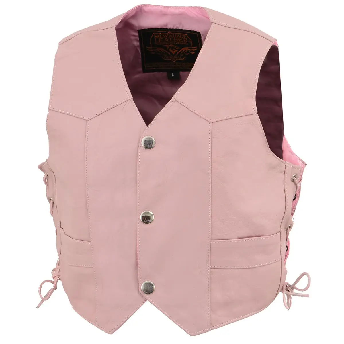 Milwaukee Leather Girls' Pink Side Lace Vest (X-Small) | Kids Motorcycle Vest with Classic Snap Front - view 5