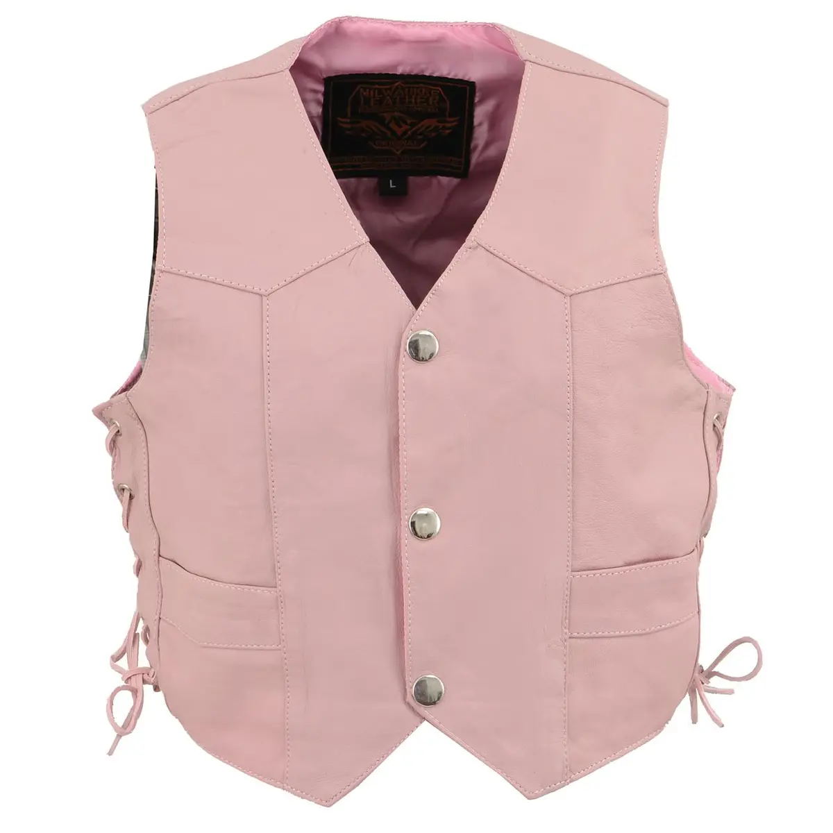 Milwaukee Leather Girls' Pink Side Lace Vest (X-Small) | Kids Motorcycle Vest with Classic Snap Front - view 6
