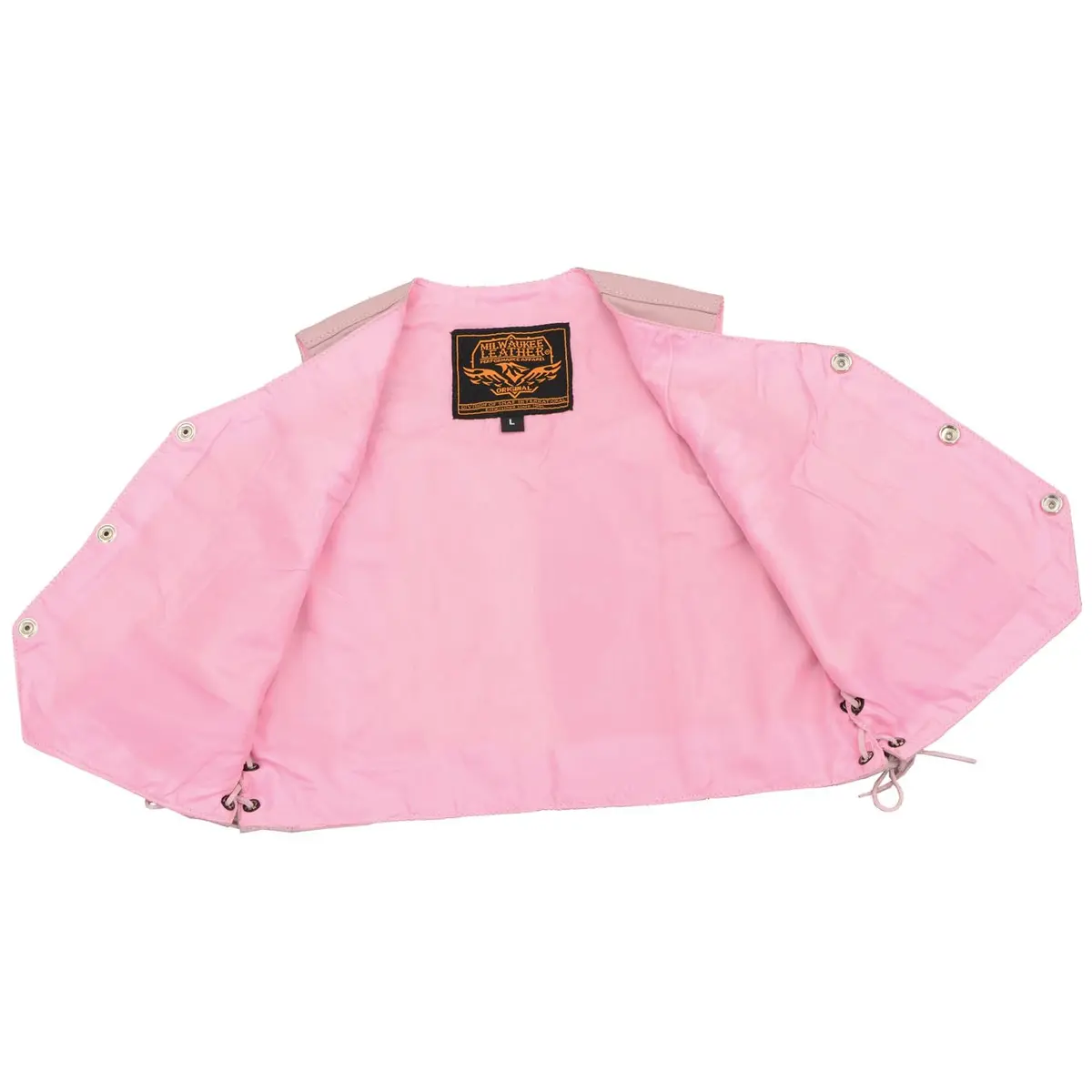 Milwaukee Leather Girls' Pink Side Lace Vest (X-Small) | Kids Motorcycle Vest with Classic Snap Front - view 3