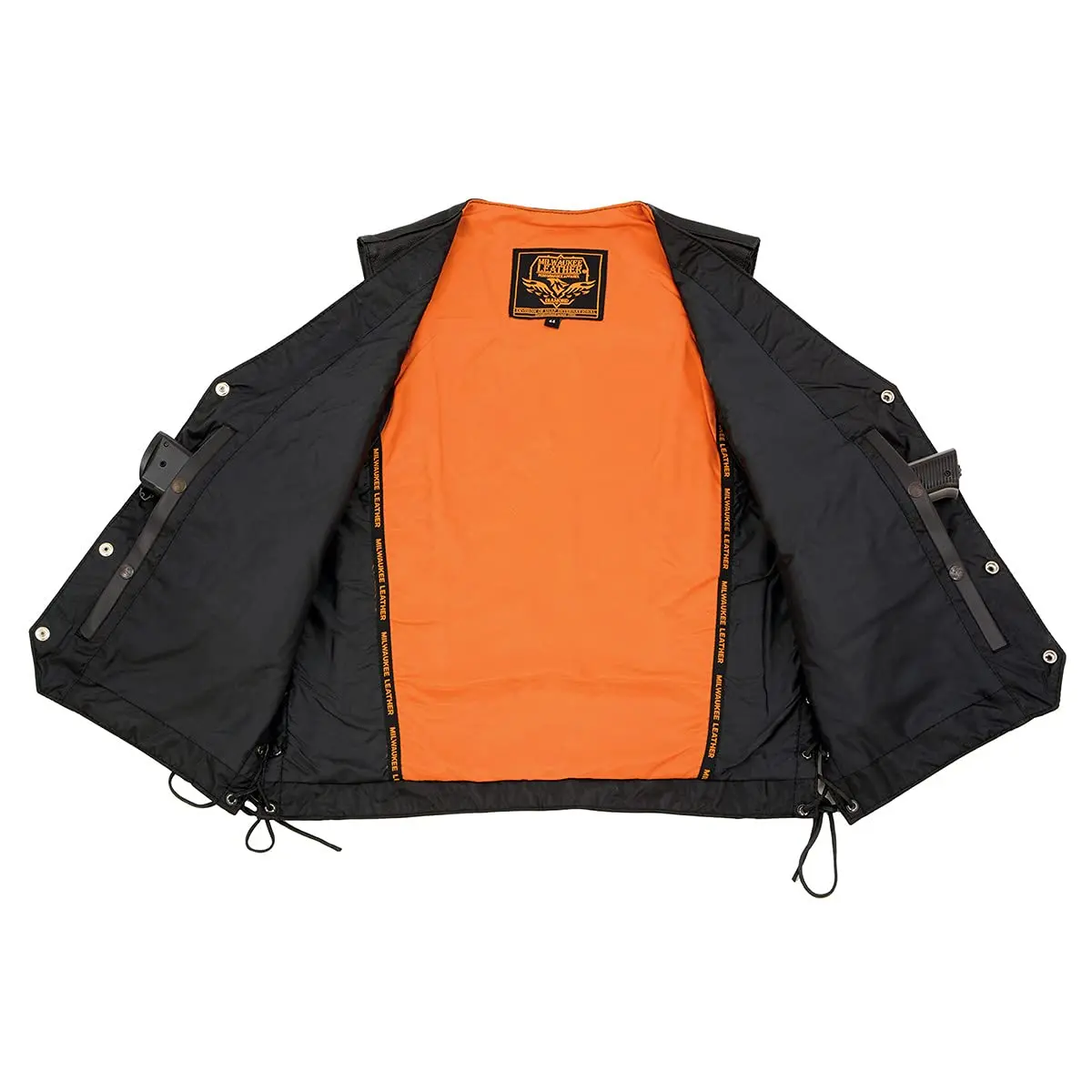 Milwaukee Leather ML1369 Men's Black Premium Leather Side Lace Motorcycle Vest | Buffalo Nickel Snaps Closure - view 5