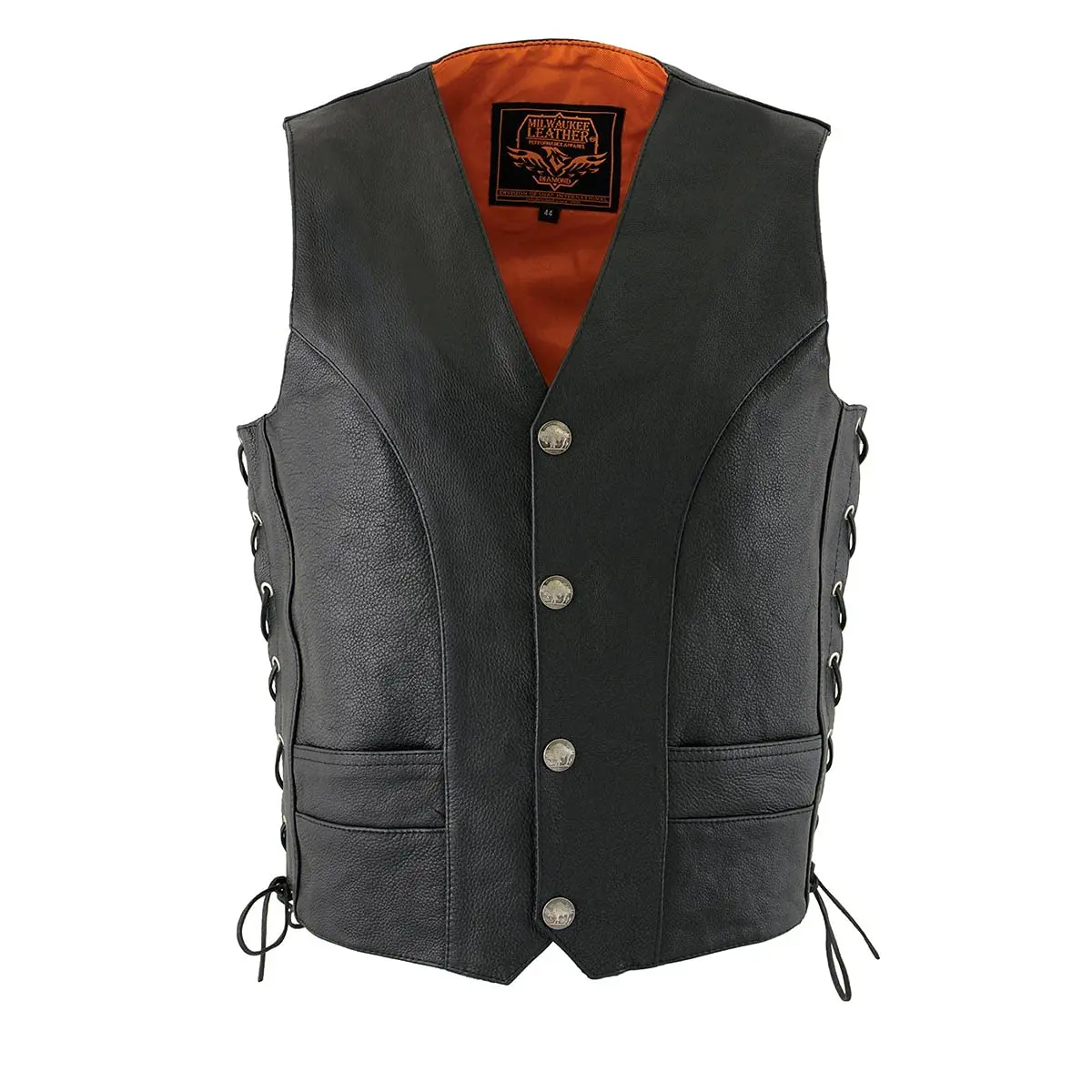Milwaukee Leather ML1369 Men's Black Premium Leather Side Lace Motorcycle Vest | Buffalo Nickel Snaps Closure - view 7