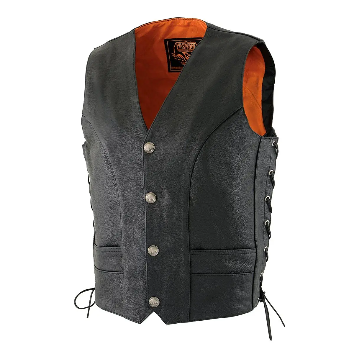 Milwaukee Leather ML1369 Men's Black Premium Leather Side Lace Motorcycle Vest | Buffalo Nickel Snaps Closure - view 9