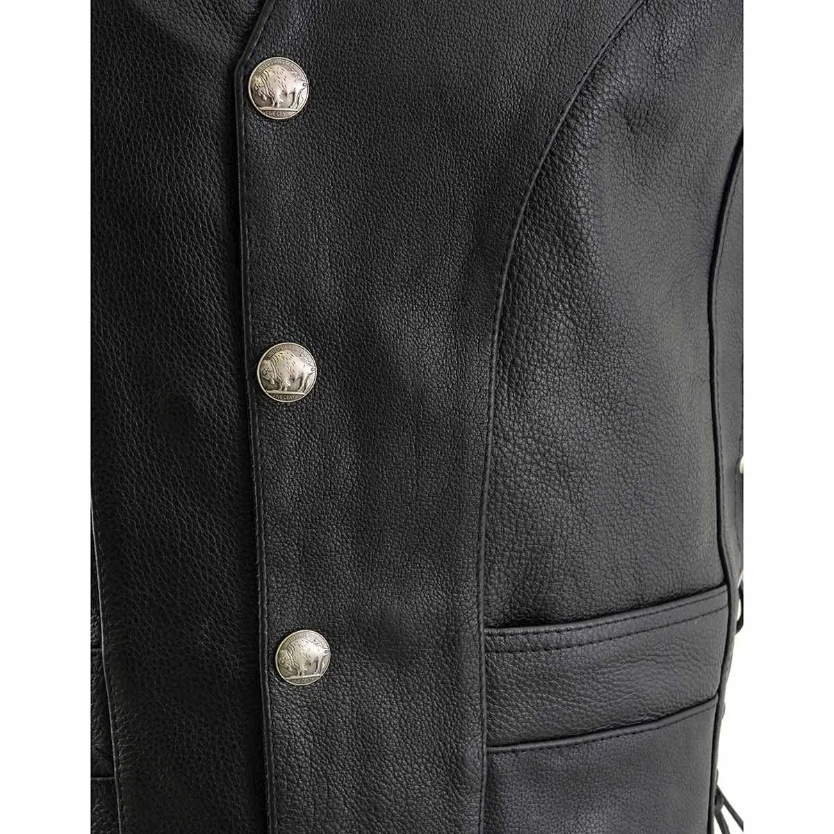 Milwaukee Leather ML1369 Men's Black Premium Leather Side Lace Motorcycle Vest | Buffalo Nickel Snaps Closure - view 2