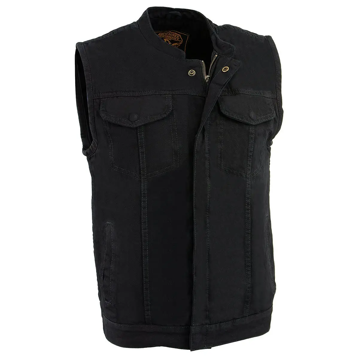 Milwaukee Leather MDM3000 Men's Black Denim Vest | Quick Draw Dual Closure Biker Style - main product image