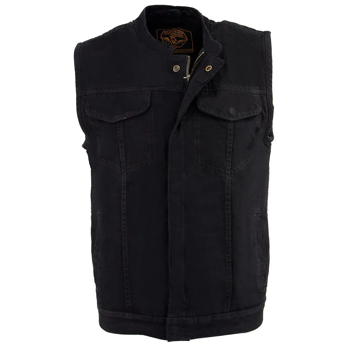 Milwaukee Leather MDM3000 Men's Black Denim Vest | Quick Draw Dual Closure Biker Style - view 6