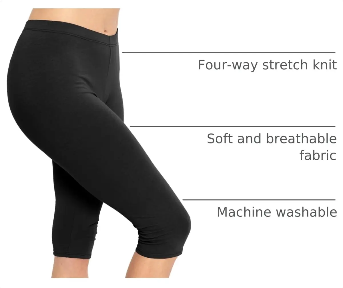 STRETCH IS COMFORT Women's Cotton Knee Length Leggings Black X-Large | Breathable, Stretchy Comfort for All-Day Wear - view 4