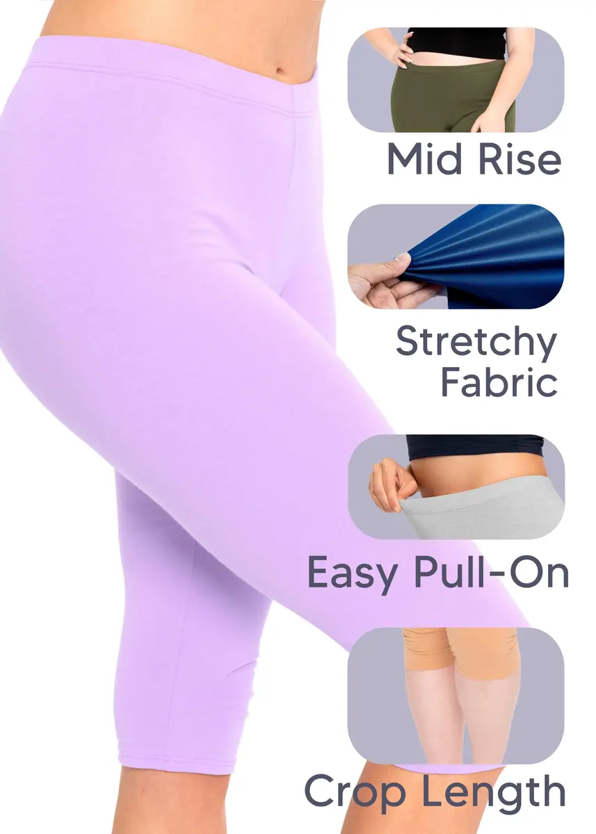 STRETCH IS COMFORT Women's Cotton Knee Length Leggings Black X-Large | Breathable, Stretchy Comfort for All-Day Wear - view 5
