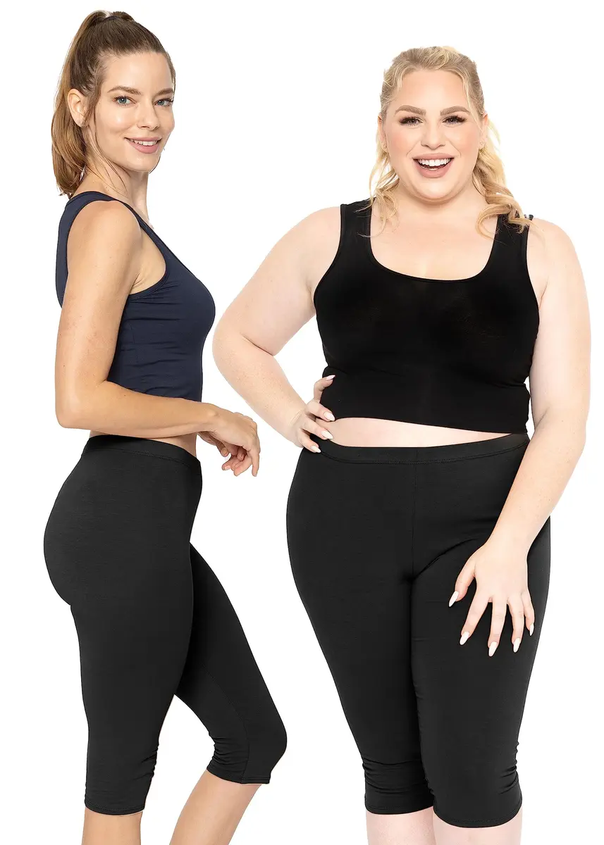STRETCH IS COMFORT Women's Cotton Knee Length Leggings Black X-Large | Breathable, Stretchy Comfort for All-Day Wear - view 2