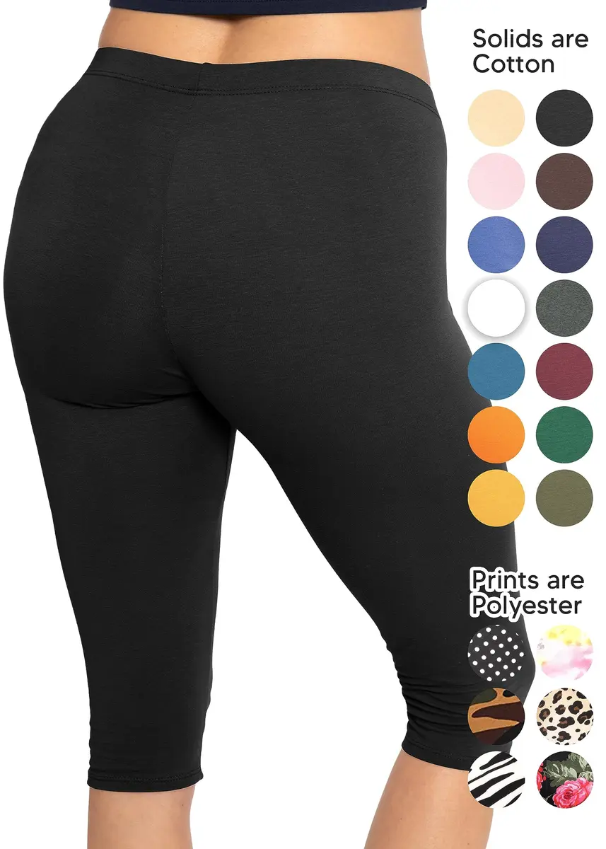 STRETCH IS COMFORT Women's Cotton Knee Length Leggings Black X-Large | Breathable, Stretchy Comfort for All-Day Wear - view 3