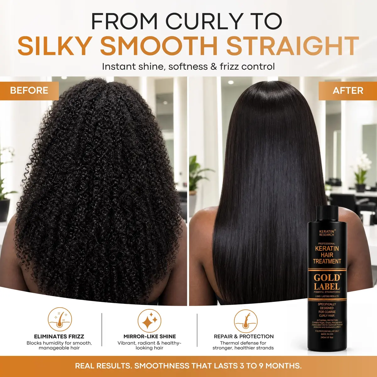 Keratin Research Gold 240ml Hair Care Agent | Hair Straightening & Frizz Control for All Hair Types - view 2