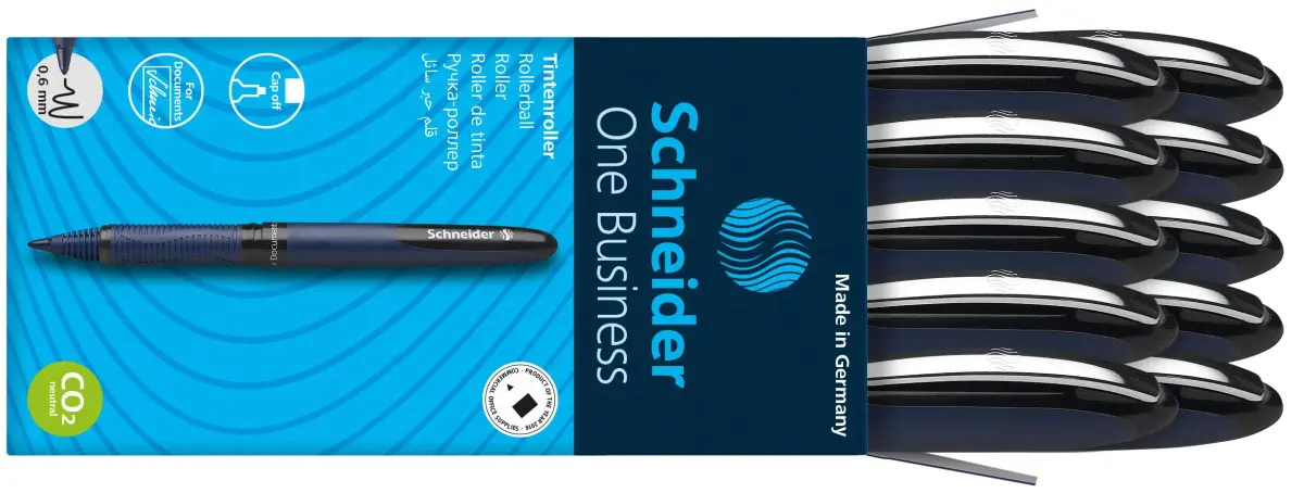 Schneider One Business Rollerball Pen, 0.6 mm Ultra-Smooth Tip, Blue Barrel, Black Ink, Box of 10 Pens | Waterproof & Fade-Resistant - view 5