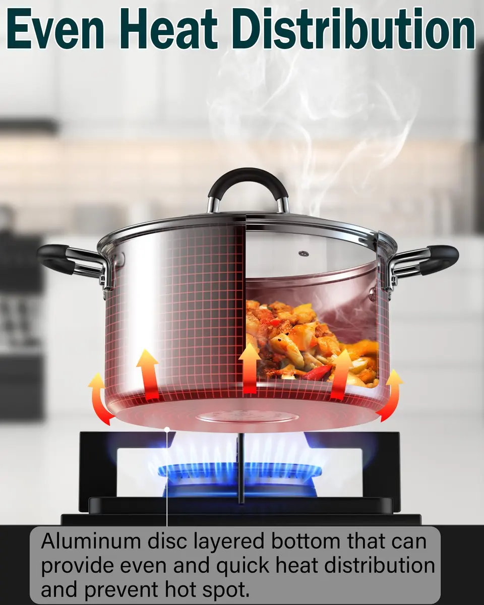 Cook N Home 10-Piece Stainless Steel Cookware Set | Induction Compatible, Oven Safe to 400°F, Dishwasher Safe - view 5