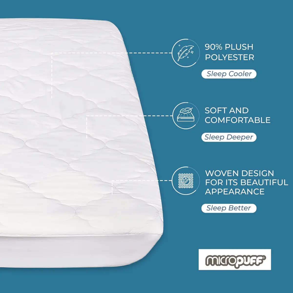 MICROPUFF Fitted Mattress Pad Full XL Size 54" x 80" | Breathable, Stretchable & Easy to Wash - view 2