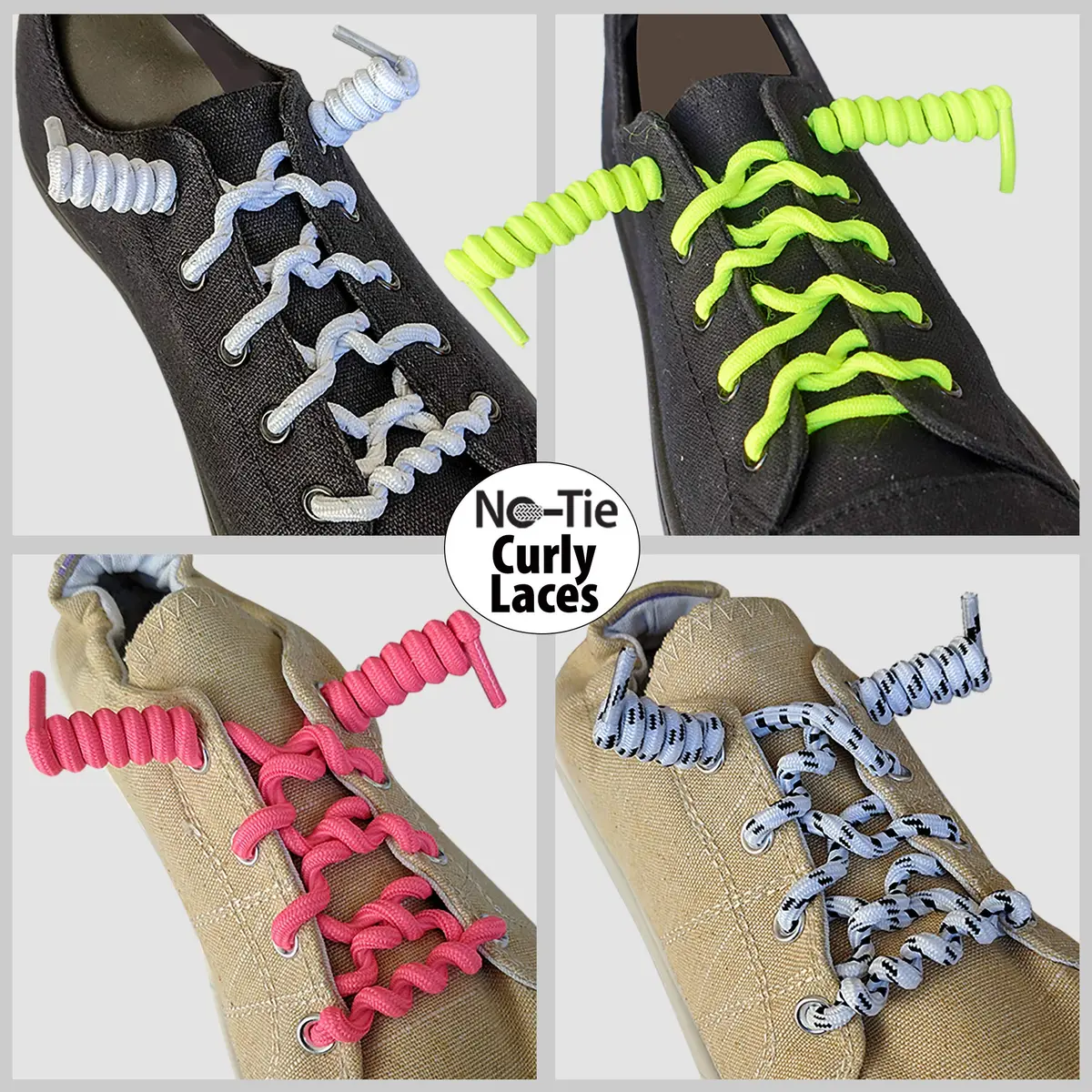 FOOTMATTERS No Tie Shoe Laces for Kids and Adults - Elastic Curly Shoelaces for Sneakers - Black - 2 Pairs - view 2