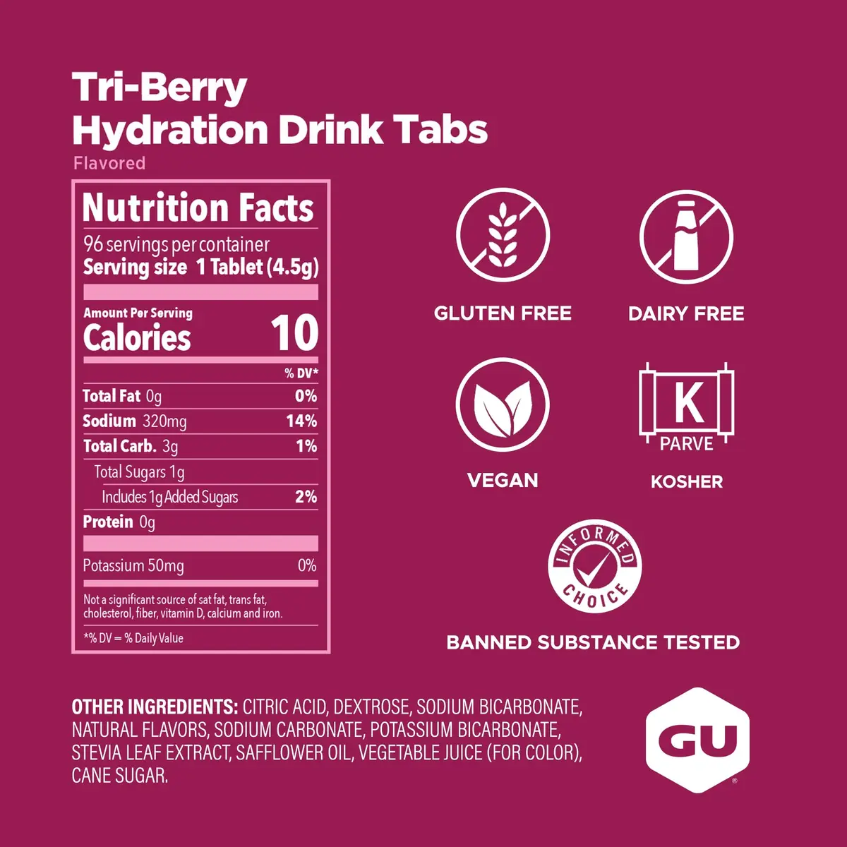 GU Energy Hydration Electrolyte Drink Tablets, 8-Count (96 Servings), Tri-Berry | Electrolyte-rich hydration for active lifestyles - view 3