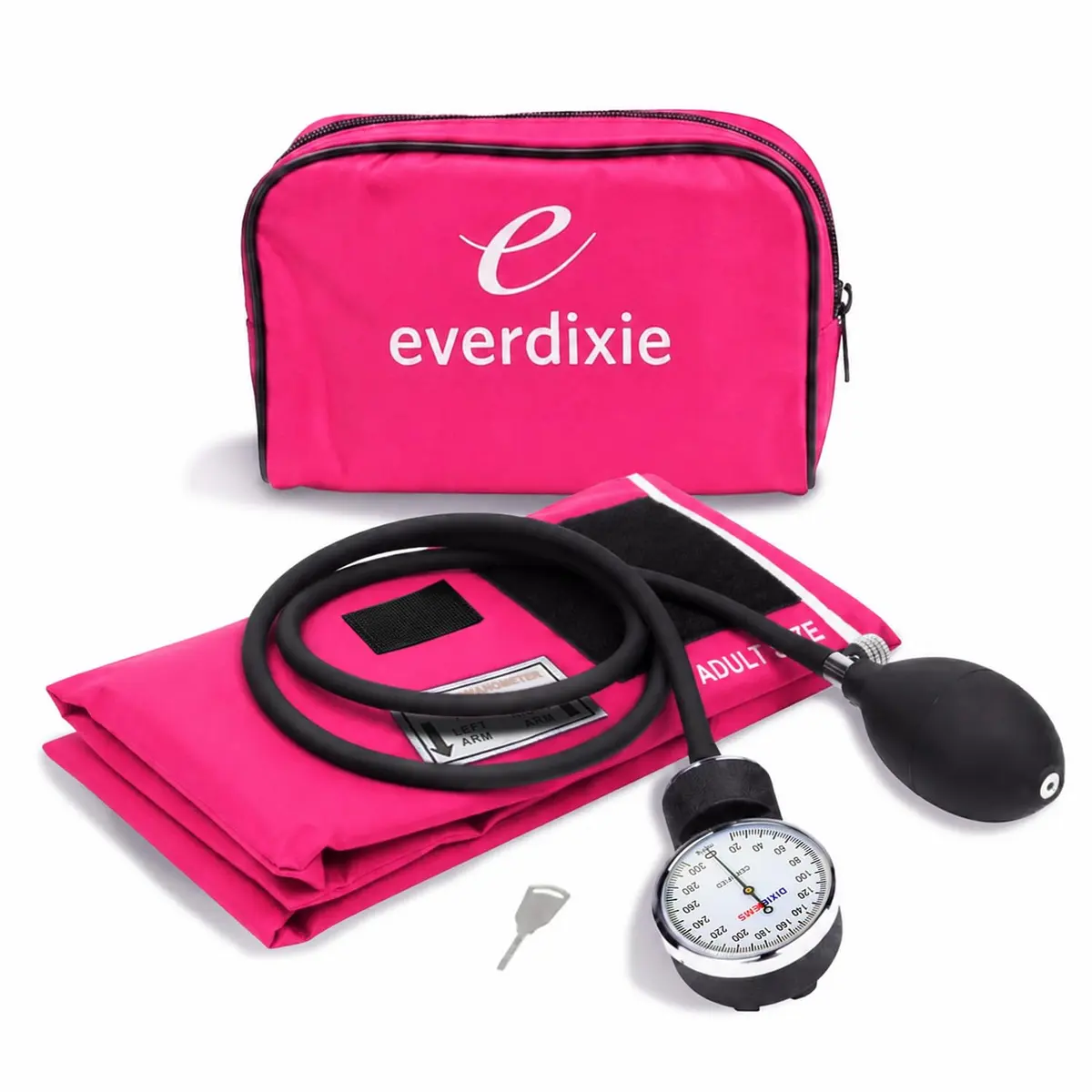 Dixie EMS Deluxe Aneroid Sphygmomanometer Blood Pressure Set with Adult Cuff, Carrying Case & Calibration Tool - Pink | Accurate Manual BP Monitor - main product image