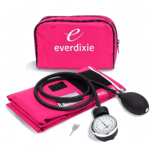 Dixie EMS Deluxe Aneroid Sphygmomanometer Blood Pressure Set with Adult Cuff, Carrying Case & Calibration Tool - Pink | Accurate Manual BP Monitor - main product image