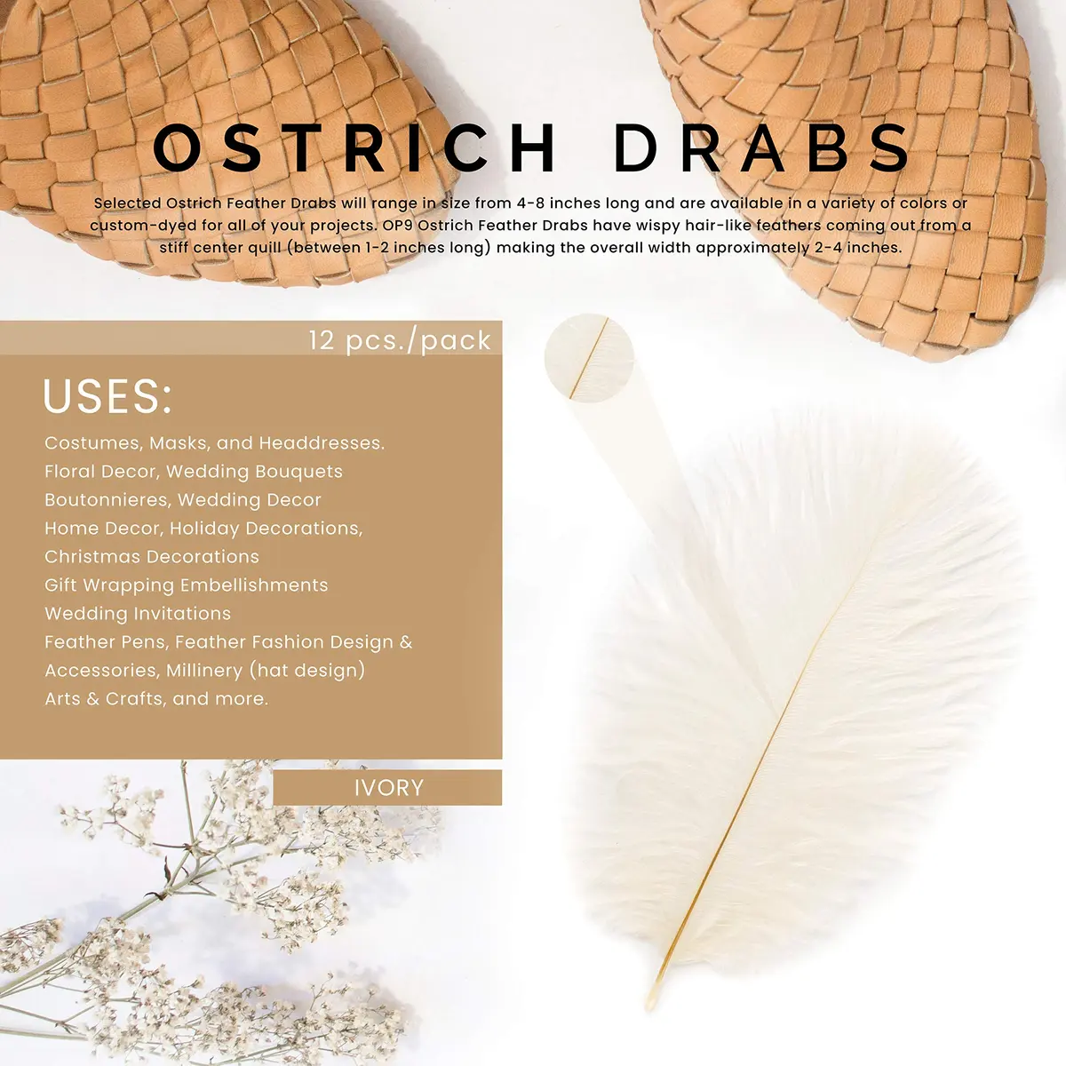 Zucker Ostrich Feather Craft Supplies 4-8 inch | Natural Colorful DIY Wedding Decor - view 7