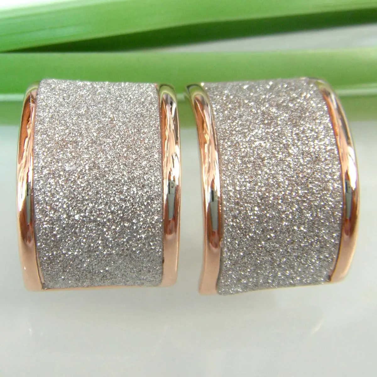 Navachi 18k Gold Plated Square Rainbow Silver Glitter Omega Earrings | Elegant & Durable (70-120 chars) - view 2