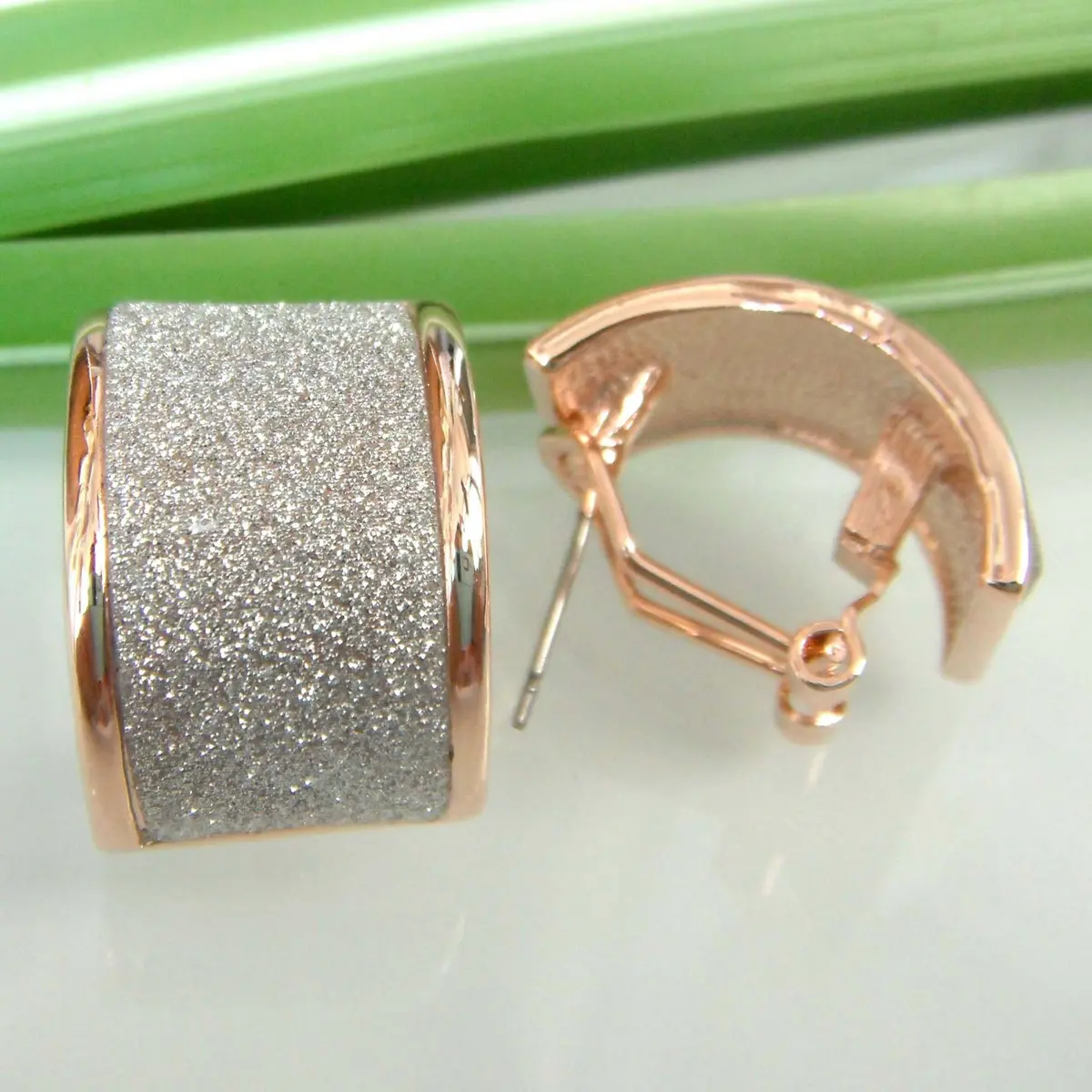 Navachi 18k Gold Plated Square Rainbow Silver Glitter Omega Earrings | Elegant & Durable (70-120 chars) - view 3