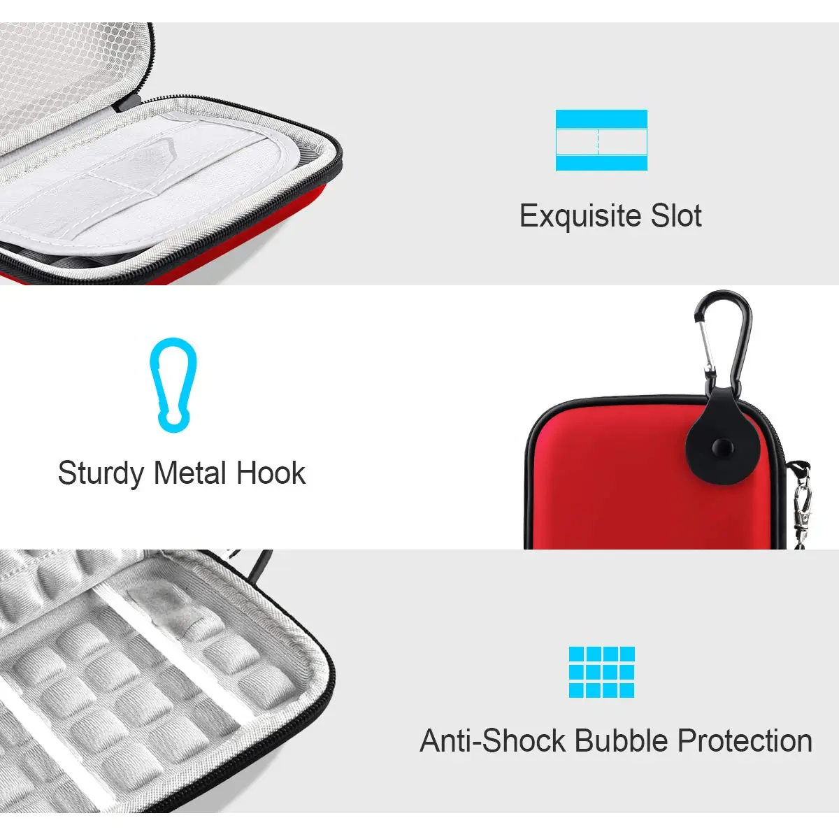 Lacdo Red Hard Drive Case for WD Elements/My Passport Portable HDD 1TB-6TB | Water Repellent & Shockproof - view 3