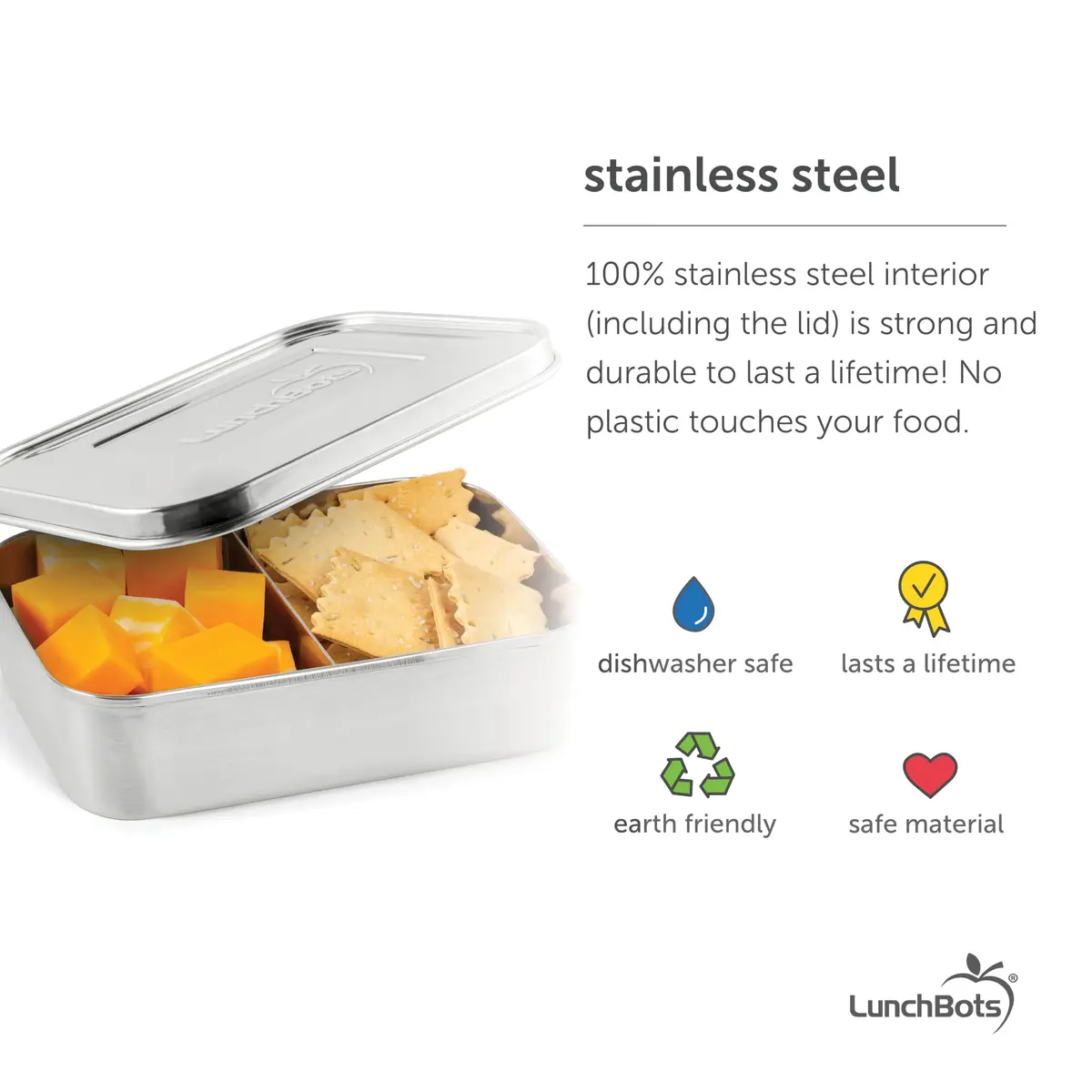 LunchBots Small Stainless Steel Kids Bento Box 2-Section 16oz | Durable, Safe & Perfect for Small Portions in India - view 3