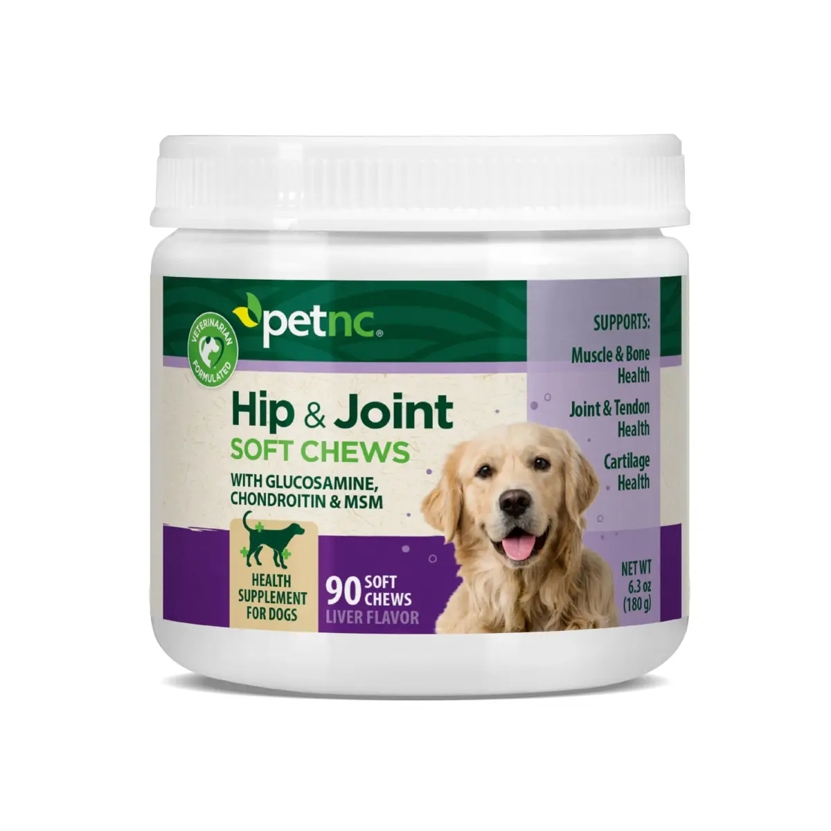 PetNC Natural Care Hip and Joint Soft Chews for Dogs, 90 Count (2.27 oz / 63 g) | Veterinarian Formulated Mobility Support - main product image
