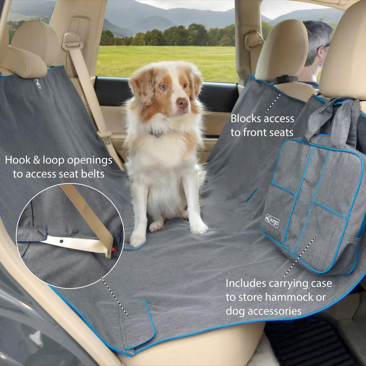 Kurgo Heather Hammock Seat Cover, Charcoal, 55" Wide | Waterproof & Stain-Resistant Car Travel Accessory - view 2