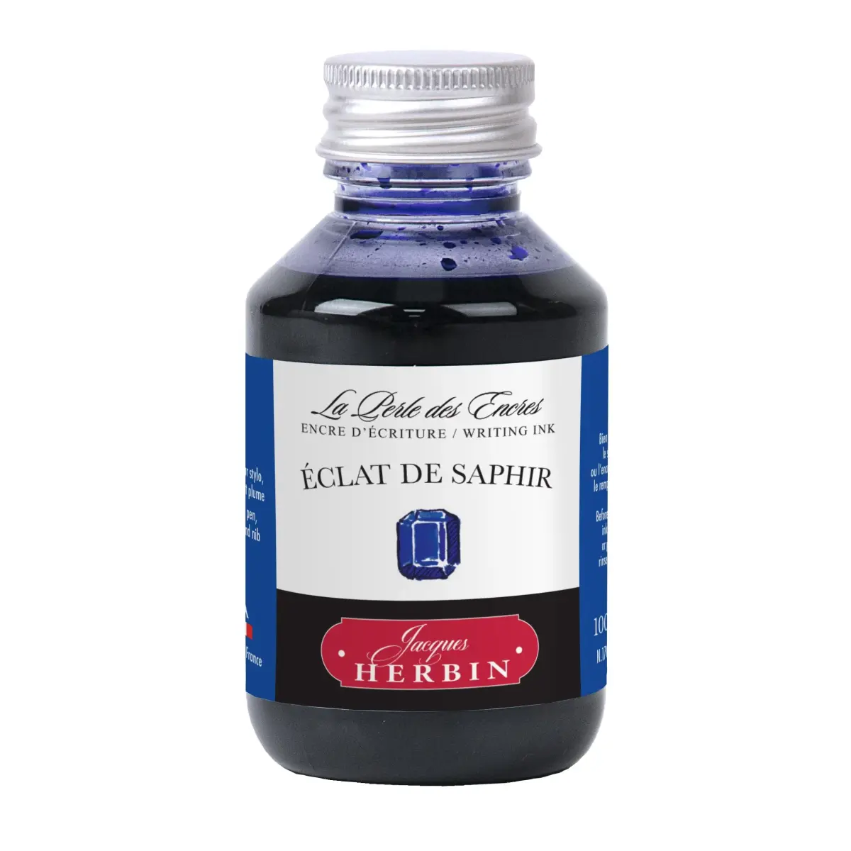 Jacques Herbin Fountain Pen Ink, Eclat De Saphir (Sapphire Blue), 100ml (3.4 fl oz) | Smooth Flow, Fast Drying - main product image