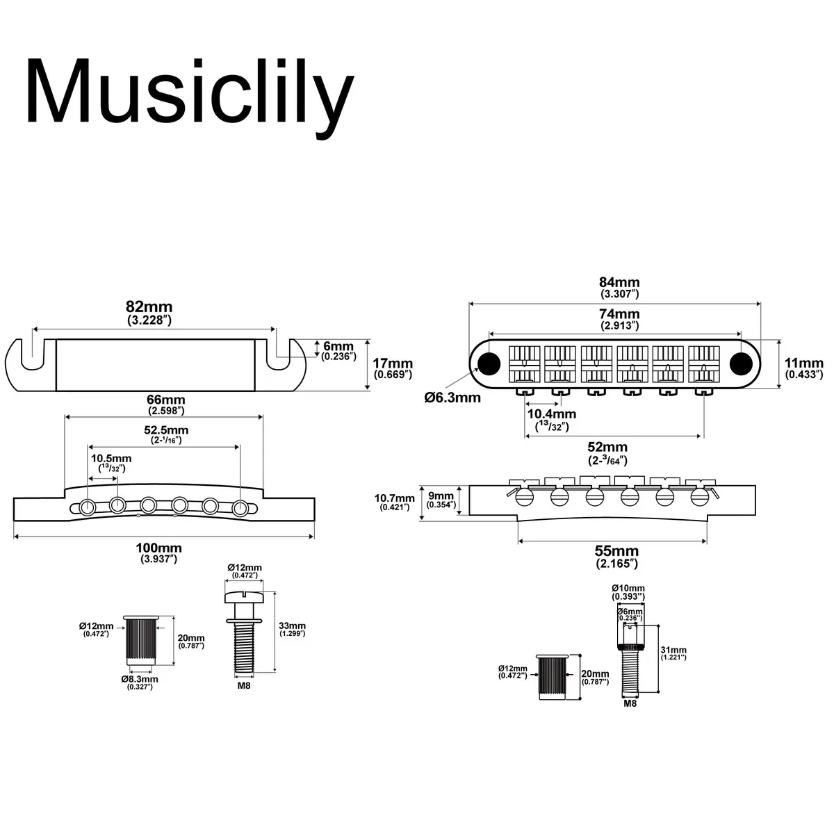 Musiclily Basic 52mm Bridge 52.5mm Tailpiece ABR-1 Tune-o-matic Set Gold | Fits Epiphone Les Paul/SG - view 2