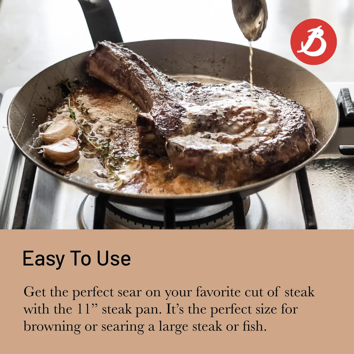 de Buyer Mineral B Carbon Steel Steak Pan - 11” Diameter | Naturally Non-Stick French Cookware - view 5