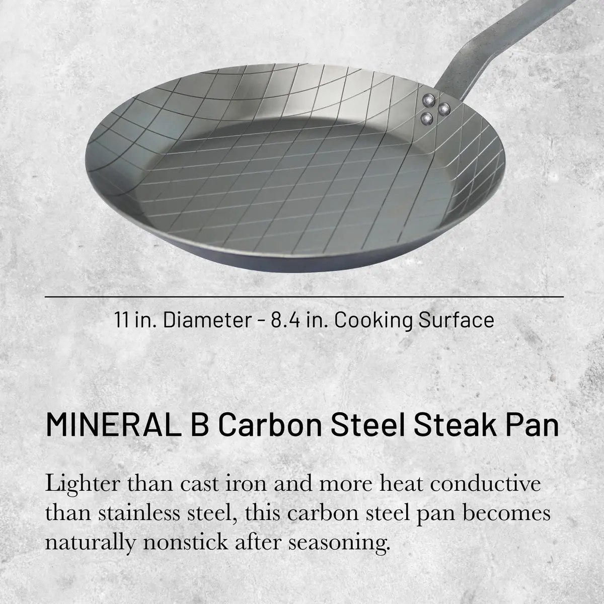 de Buyer Mineral B Carbon Steel Steak Pan - 11” Diameter | Naturally Non-Stick French Cookware - view 2
